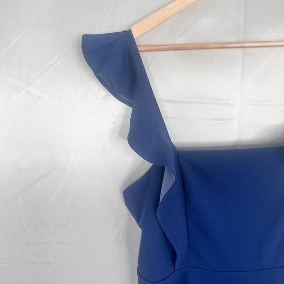 NWT BCBG Paris Mini Dress Sz 12/14 Blue Sleeveless Ruffle Straps faux wrap - Picture 2 of 10